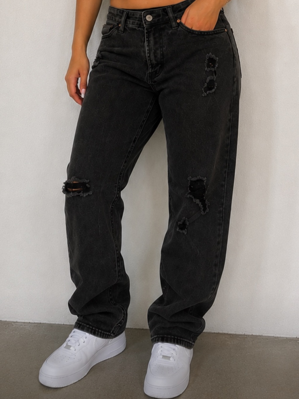 High-Rise Distressed Black Women’s Jeans